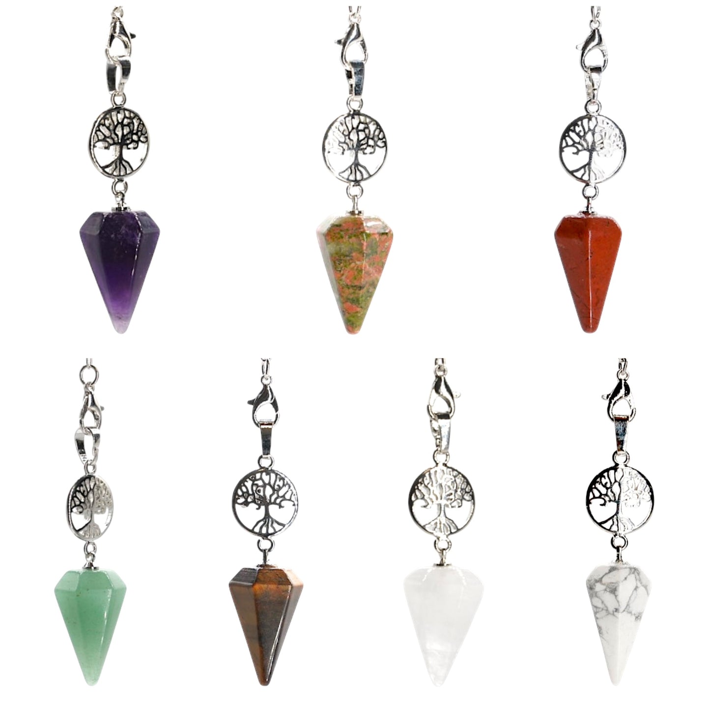 Pendule forme petit cone facetté avec arbre de vie (7 pierres disponible)