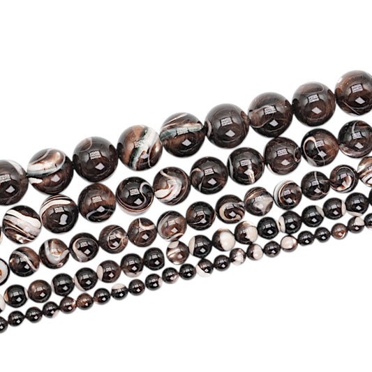 Heated black mother-of-pearl bead strand A