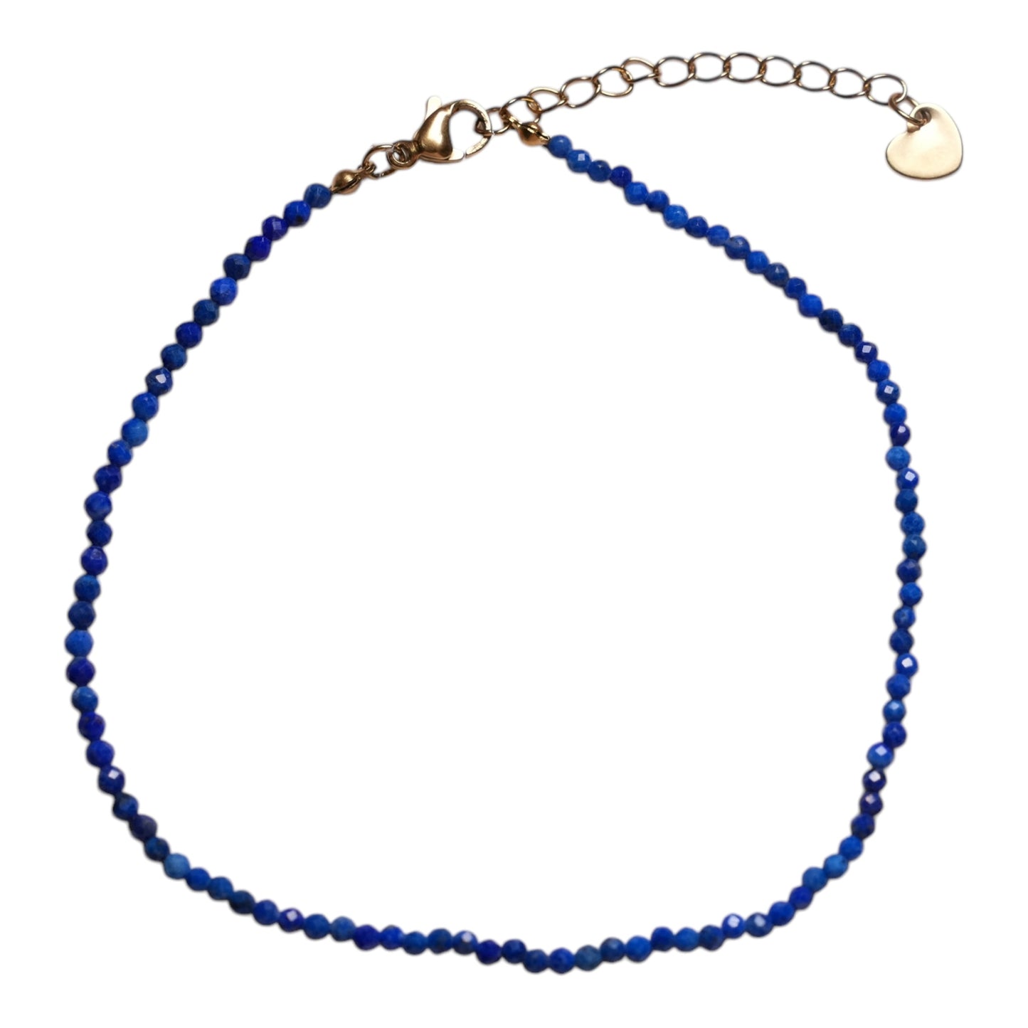 Bracelet/chaine de cheville Lapis perle facetté 2-3 mm avec fermoir acier inoxydable