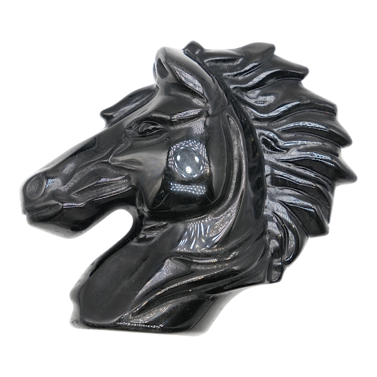 Figurine tête de cheval sculptée Obsidienne noire 10x10x4 cm