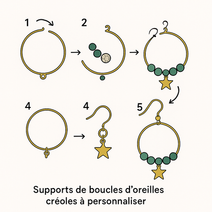 10 paires de supports de boucle d’oreille à personnalisé en acier inoxydable (3 tailles disponible) (Attache acier vendus séparément) dorée