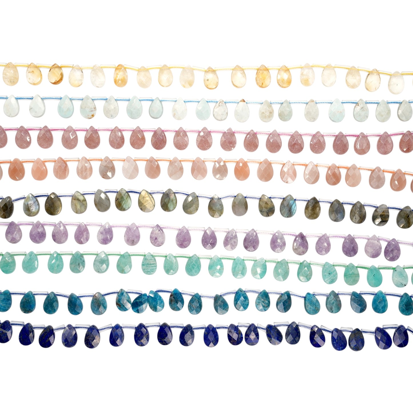 Fil de petits pendentifs goutte facetté plate 8x12 mm (19 pierres disponible)