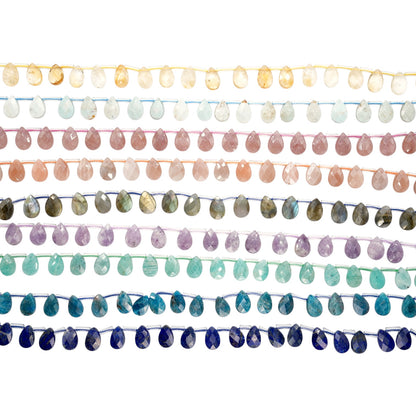 Fil de petits pendentifs goutte facetté plate 8x12 mm (19 pierres disponible)