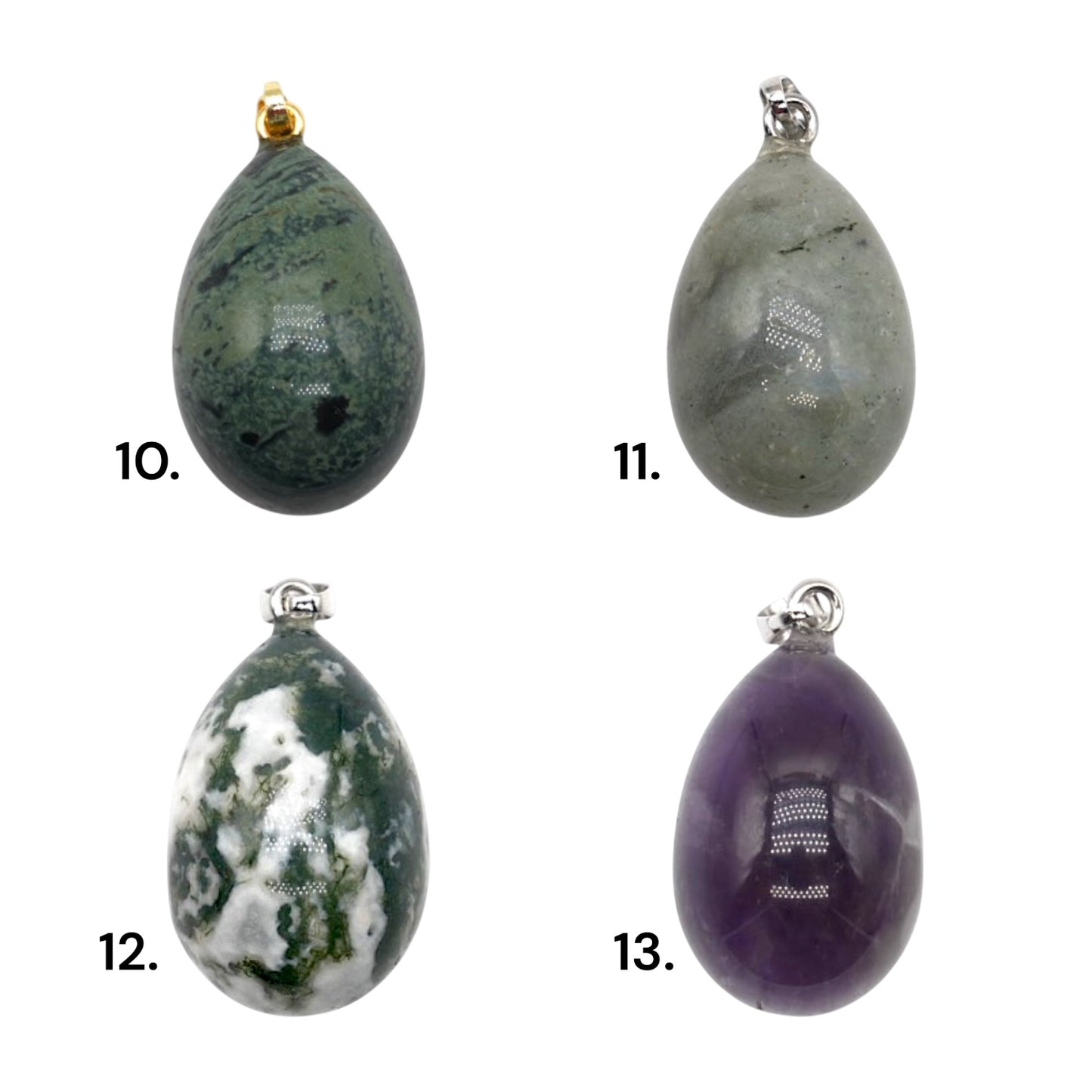 Pendentif forme oeuf 20x30 mm (12 pierres disponible) (bélière doré ou argenté incluse)