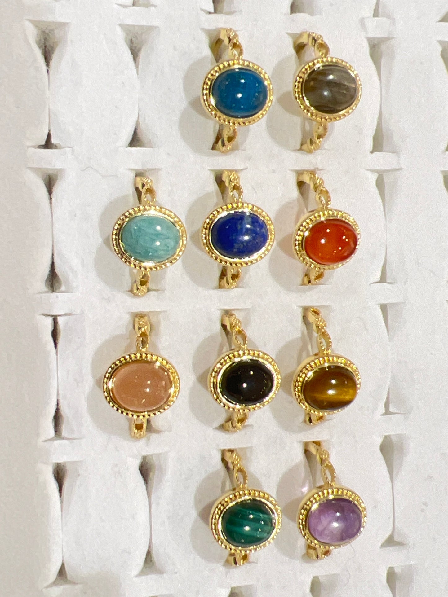 Bague en laiton rhodié doré & pierre naturelle (Réglable) #9