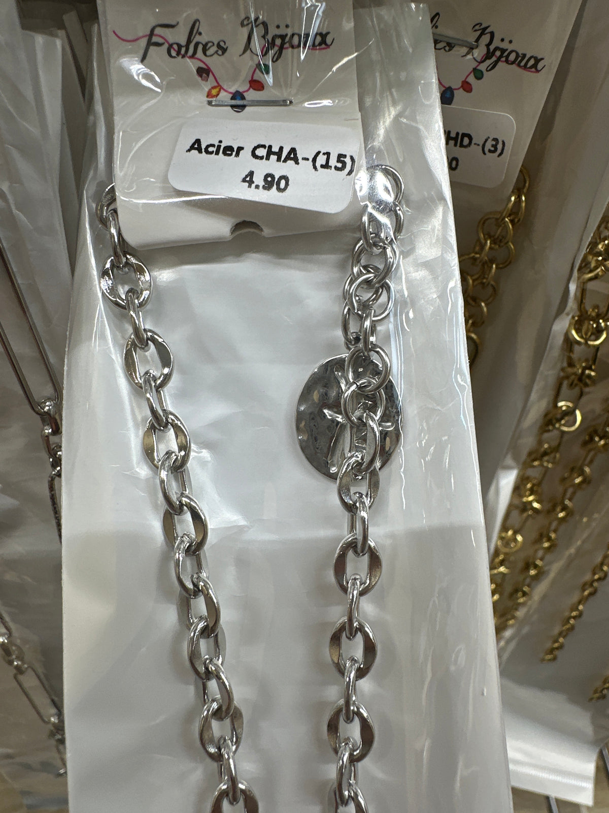 Chaîne de collier en acier inoxydable argenté personnalisable CHA (3 références) (pendentif mousquetons et anneaux connecteurs non inclus)