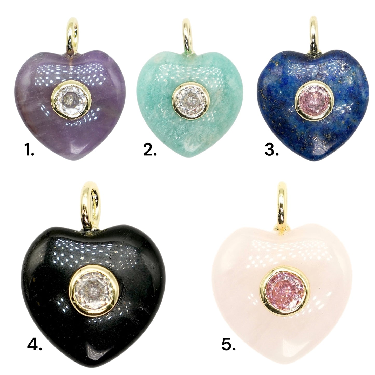 Collier/Pendentif coeur avec Zircon couleur aléatoire (5 pierres disponible)