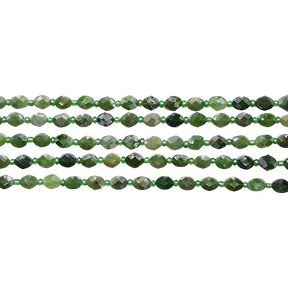 Fil de Jade nephrite ovale plat facetté 7x8 mm