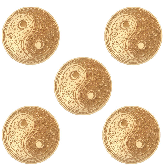 5 plaques Yin yang en bois 10 cm