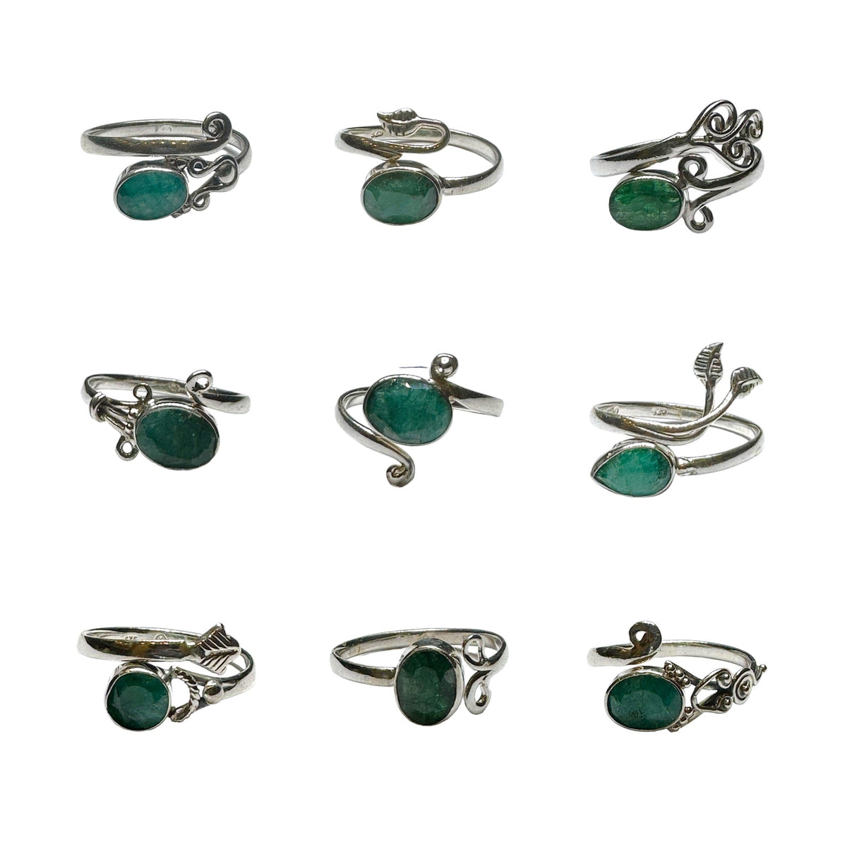 Bague réglable Argent 925 & Emeraude facetté modèle aléatoire - Foliesbijoux
