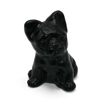 Figurine Bouledogue en obsidienne noire 8x4 cm