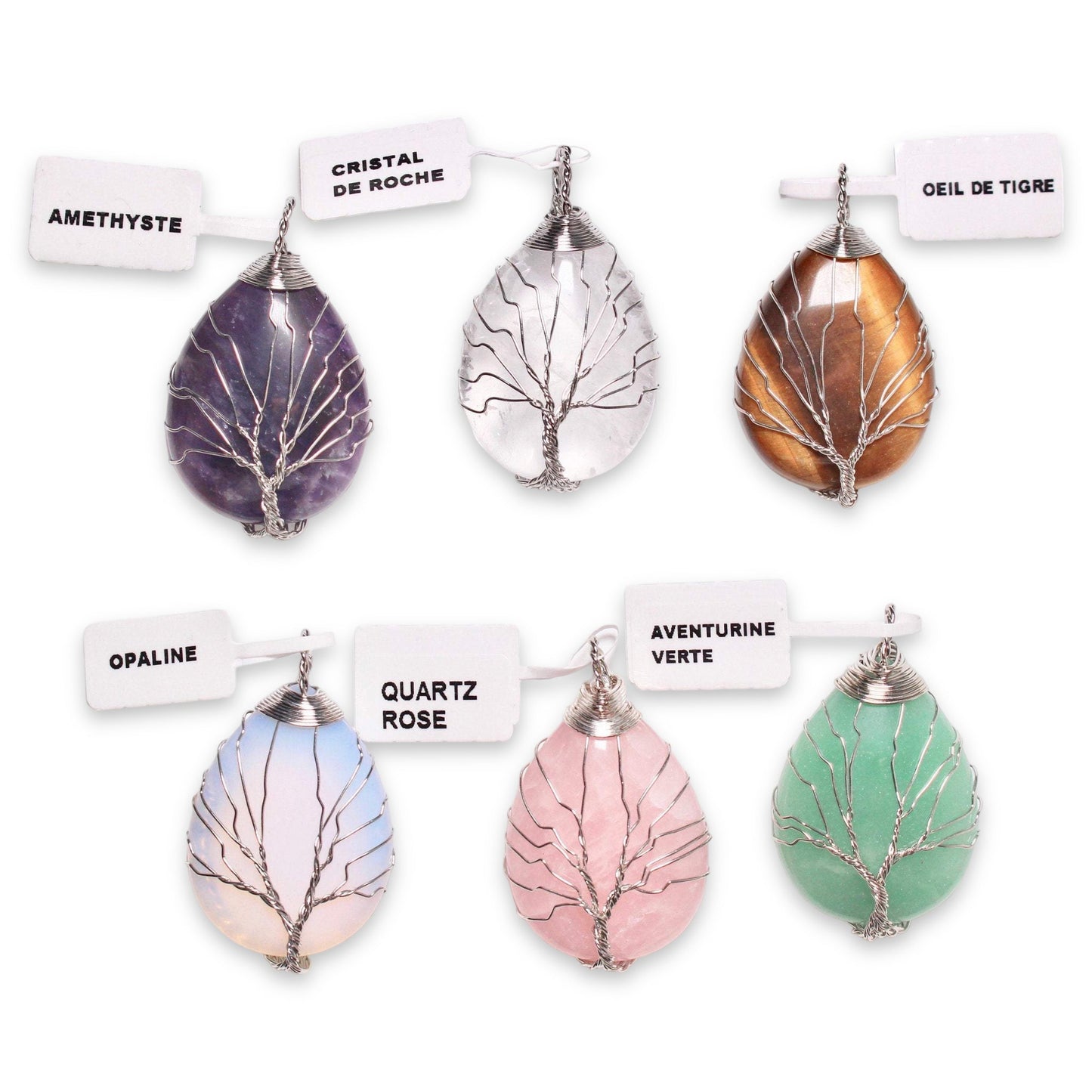 Pendentif en arbre de vie forme goutte argenté