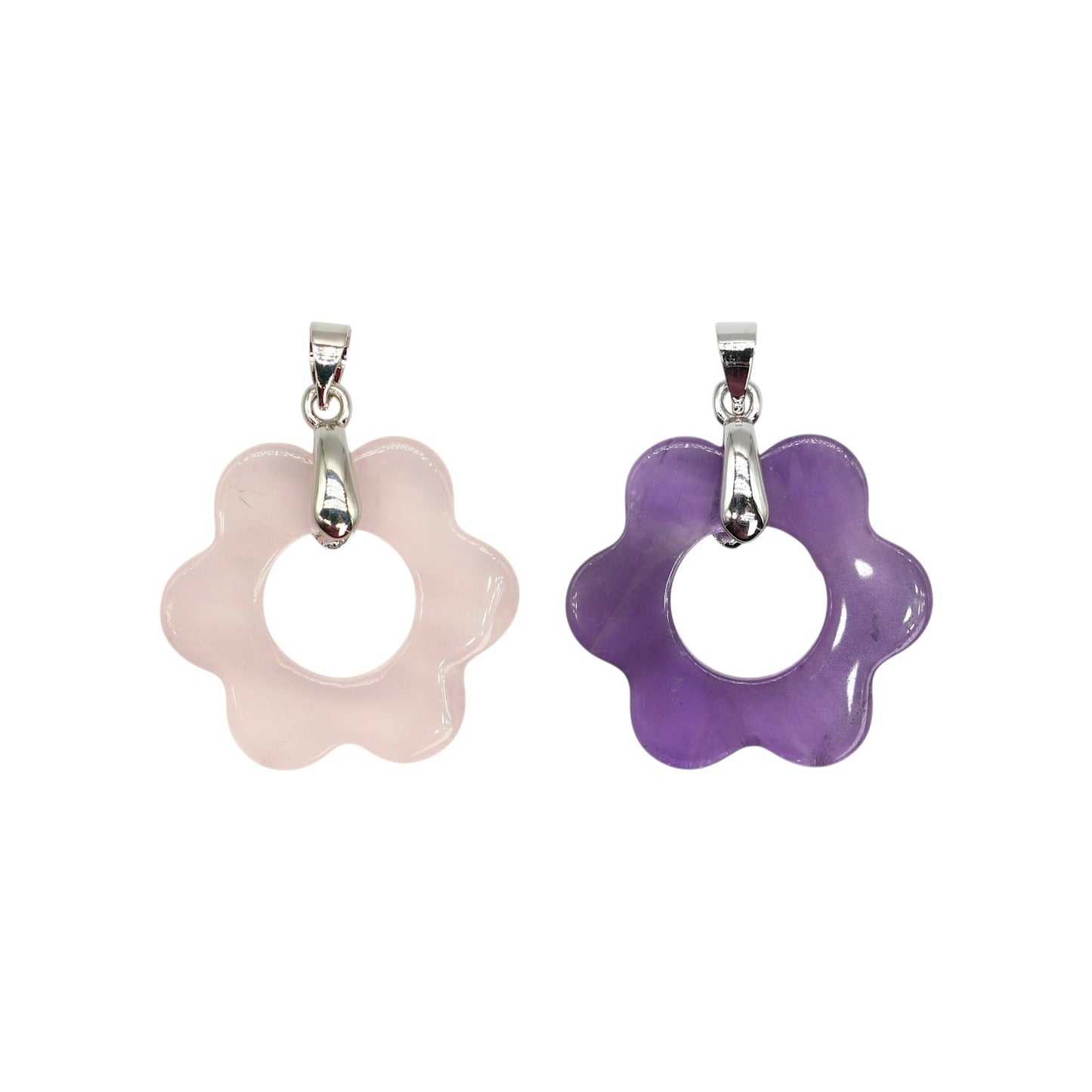 Pendentif Fleurs 25 mm — Bélière dorée ou argentée (11 pierres disponible)