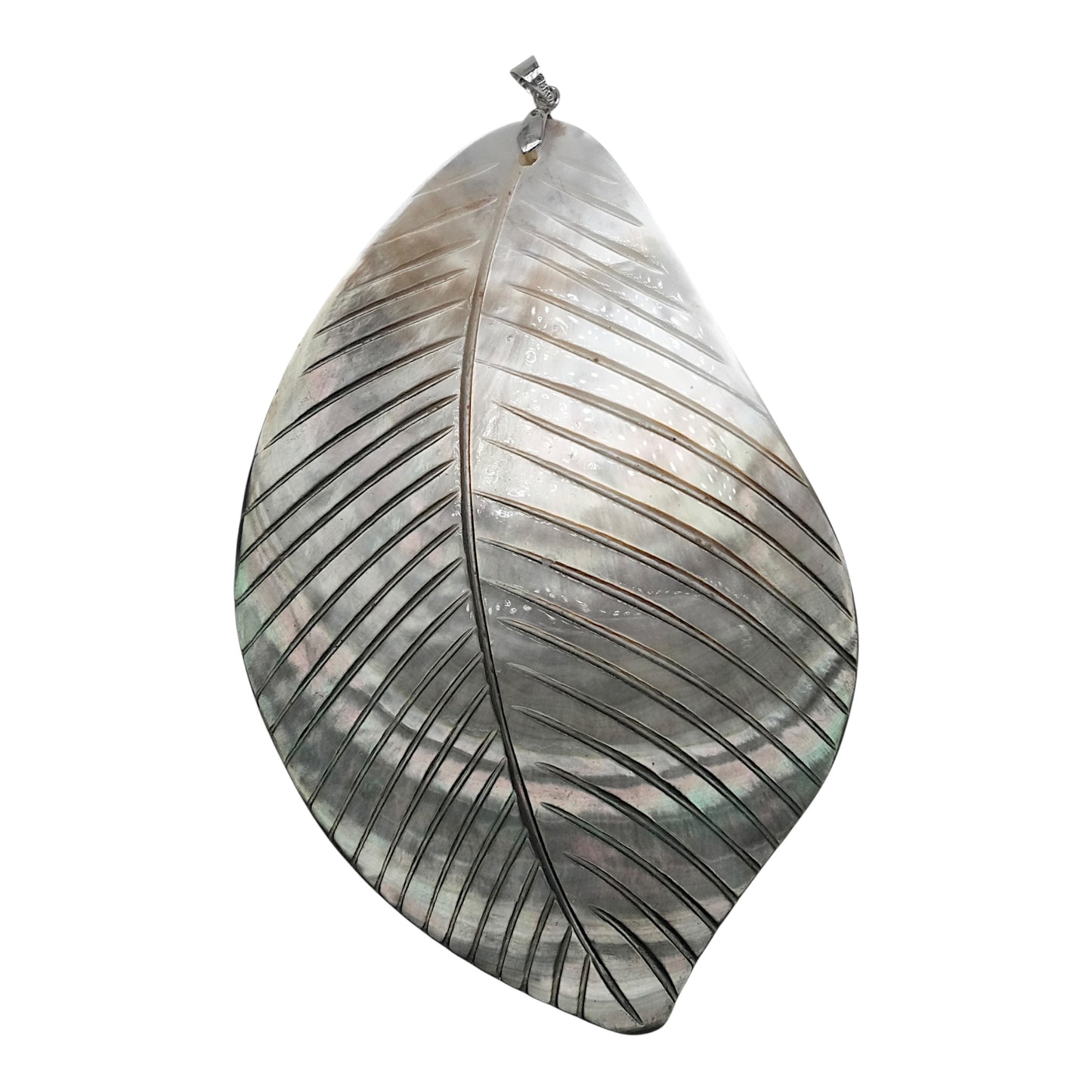 Énorme pendentif feuille noire en nacre d’abalone