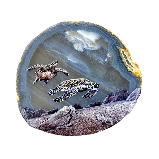 Plaque en Agate Botswana avec imprimé tortue