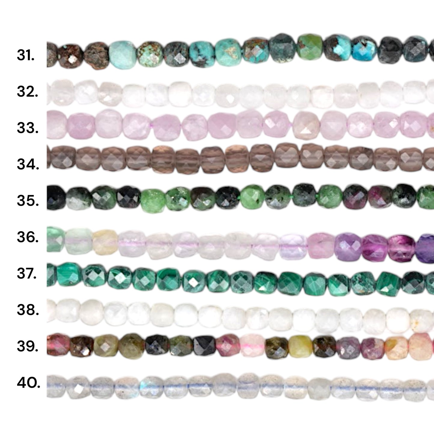 Fil de perles cube facetté 4x4 mm (40 pierres disponibles)