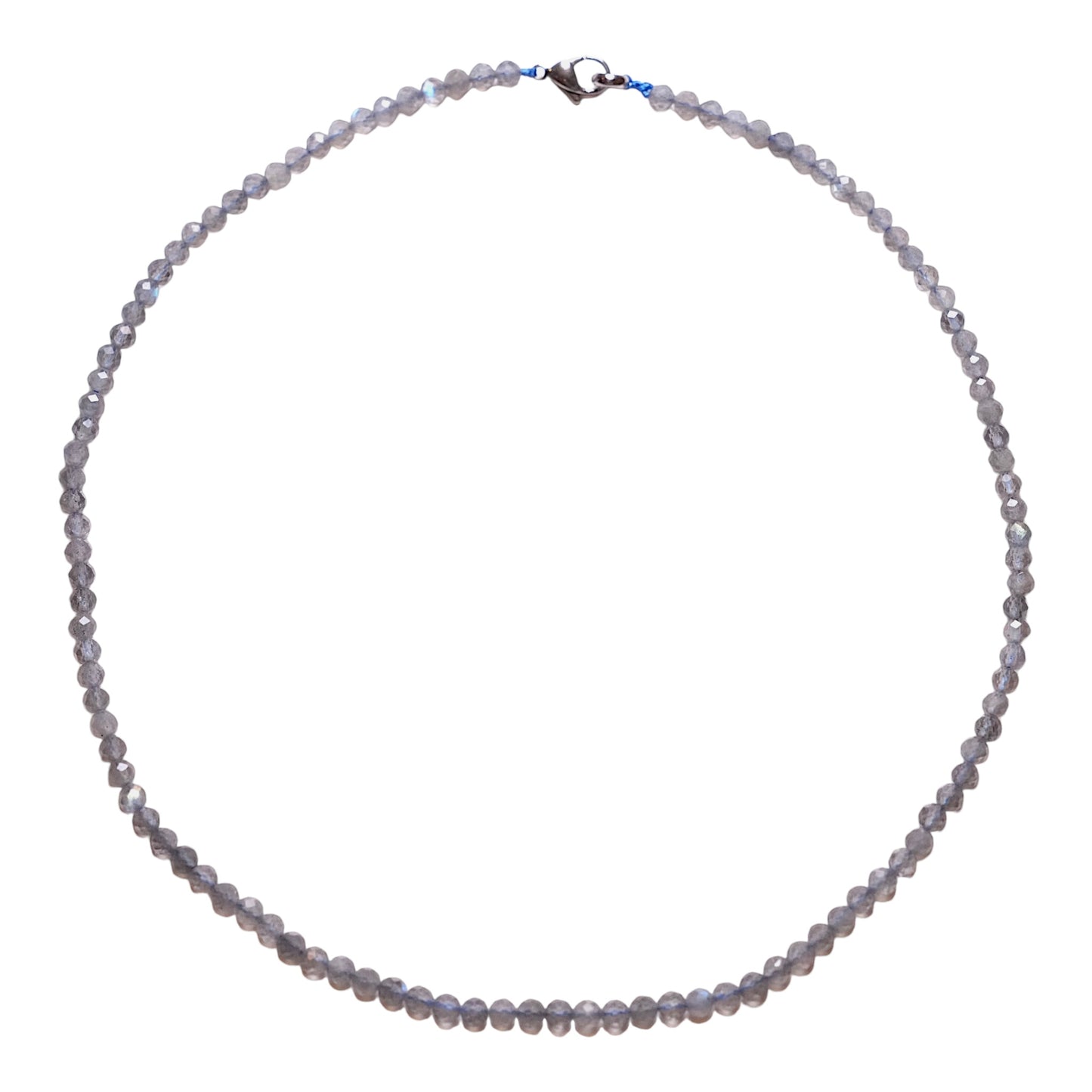 Collier en Labradorite perle facettée 4 mm acier inoxydable argenté