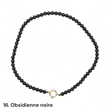 Collier 43 cm 6 mm avec fermoir bouée en acier inoxydable dorée ou argenté (20 pierres disponibles)