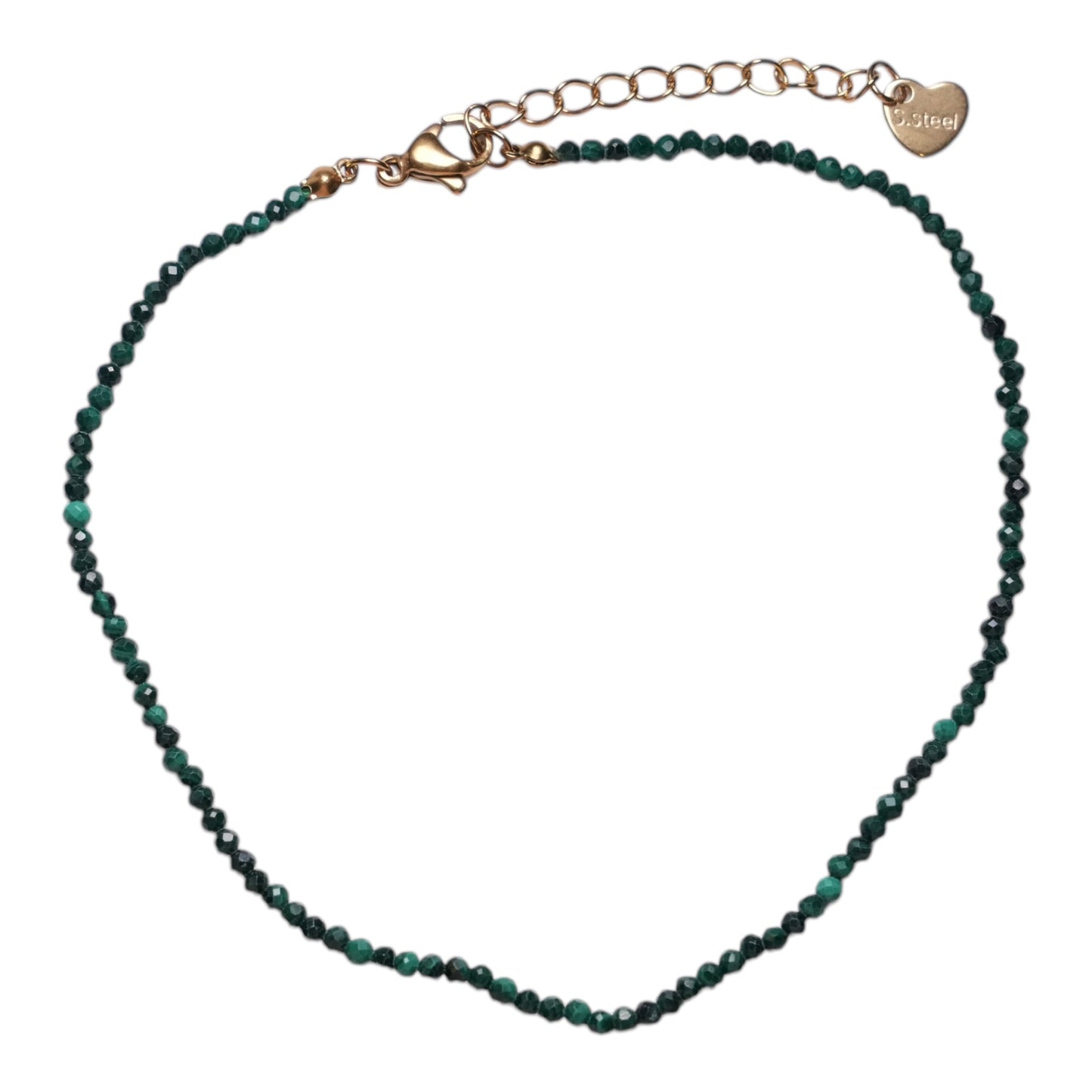 Bracelet/chaine de cheville Malachite perle facetté 2-3 mm avec fermoir acier inoxydable