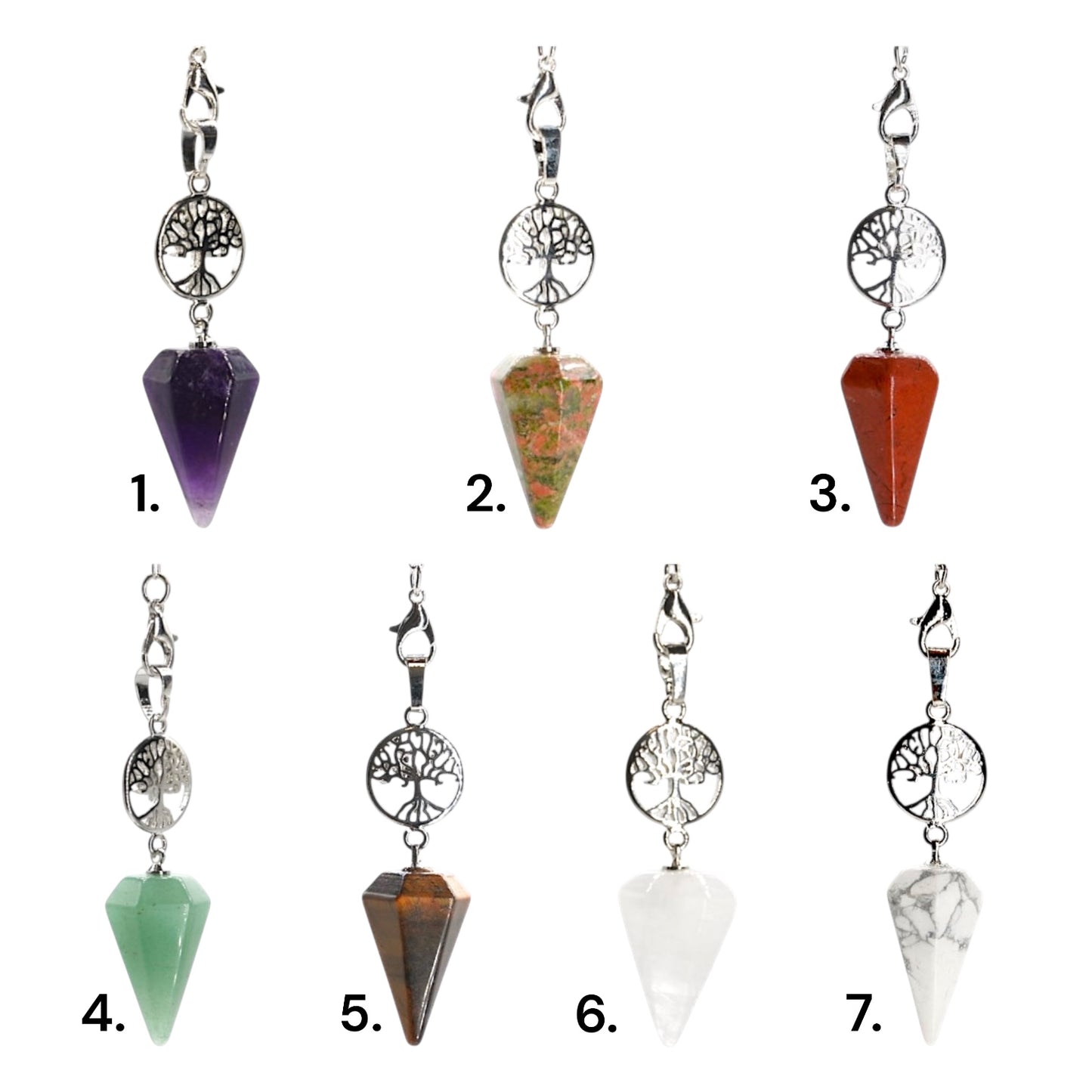 Pendule forme petit cone facetté avec arbre de vie (7 pierres disponible)