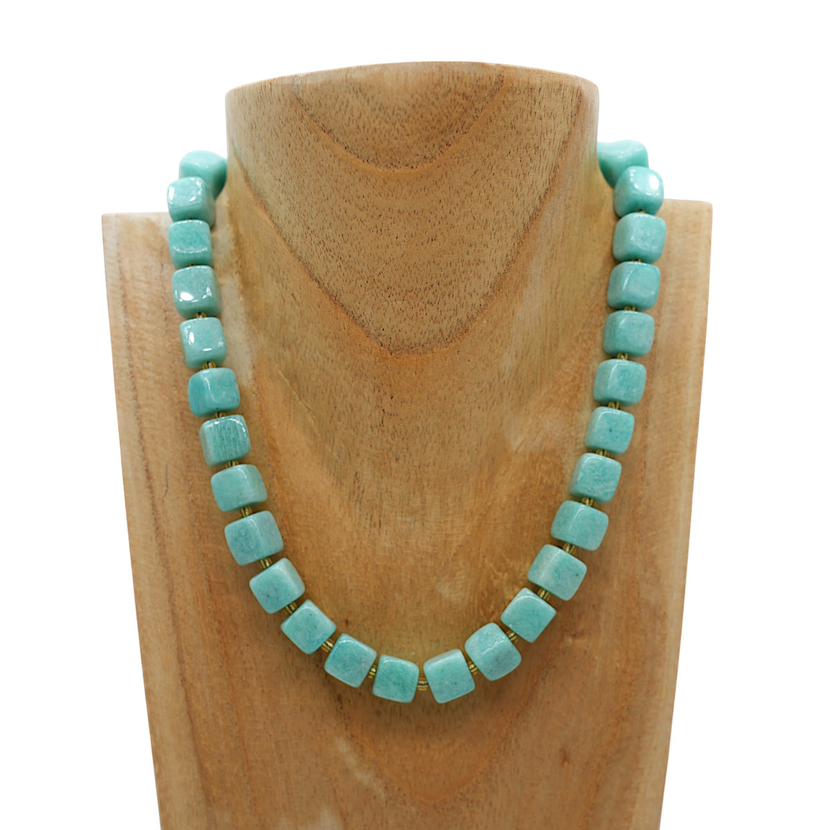 Collier ras de cou 42 cm 10 mm cubique boué acier inoxydable dorée (7 pierres disponibles)