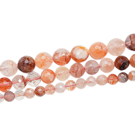 Fil de perle facetté Quartz hématoide rouge