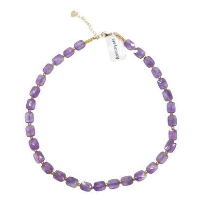 Collier 43 cm 8x10 mm rectangulaire facetté en acier inoxydable dorée (11 pierres disponibles)