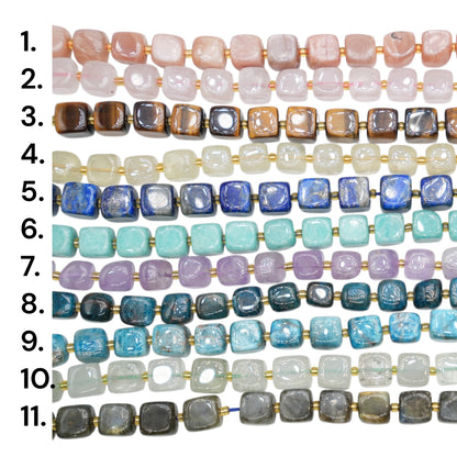 Fil de perles cube au bord arrondie 10 mm (11 pierres disponibles)