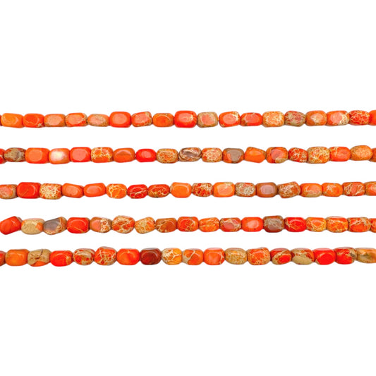Fil de perle Jaspe Impérial orange rectangle arrondie 5x7 mm