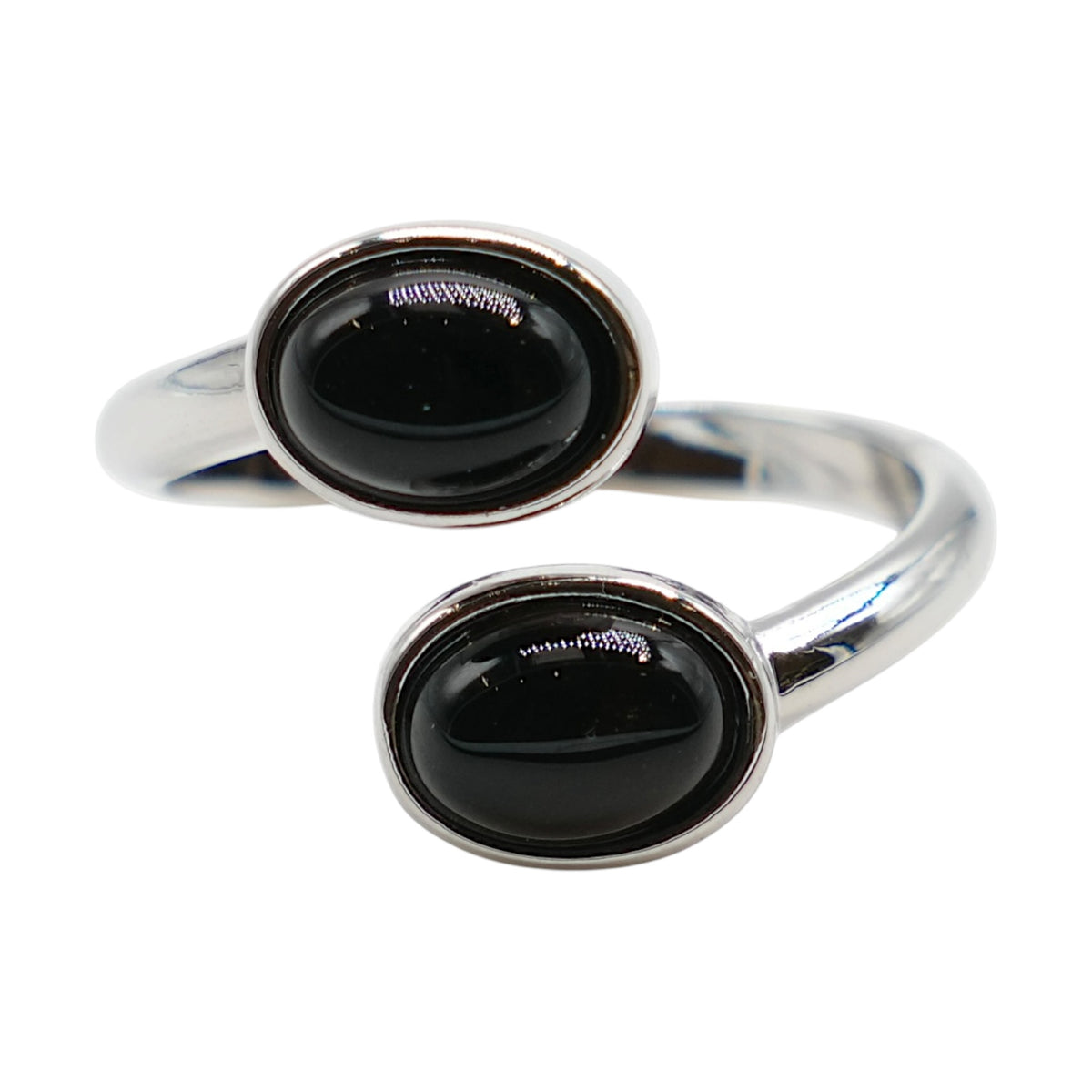 Bague DUO en laiton rhodié & pierre naturelle argentée (Réglable)