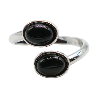 Bague DUO en laiton rhodié & pierre naturelle argentée (Réglable)