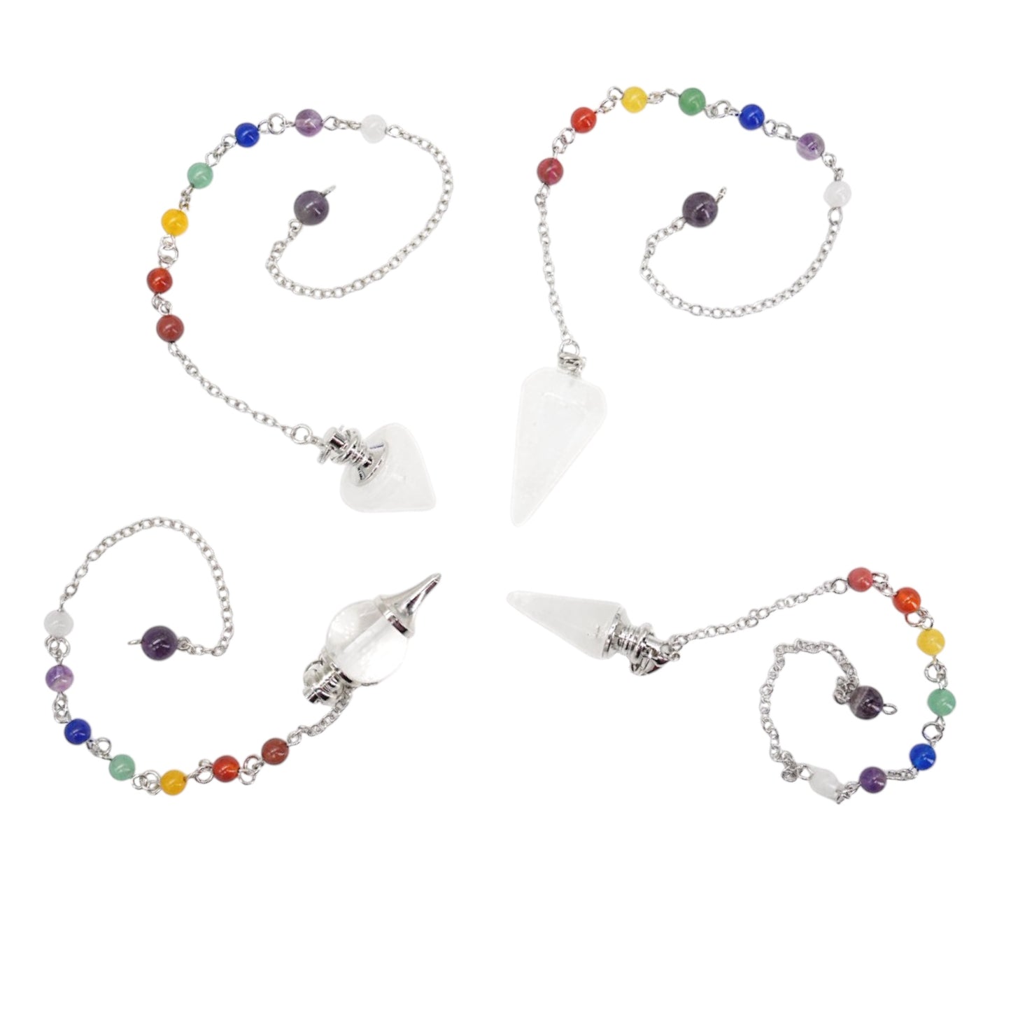 Pendule Cristal de roche avec chaine 7 chakras (4 formes disponible)
