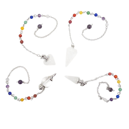 Pendule Cristal de roche avec chaine 7 chakras (4 formes disponible)