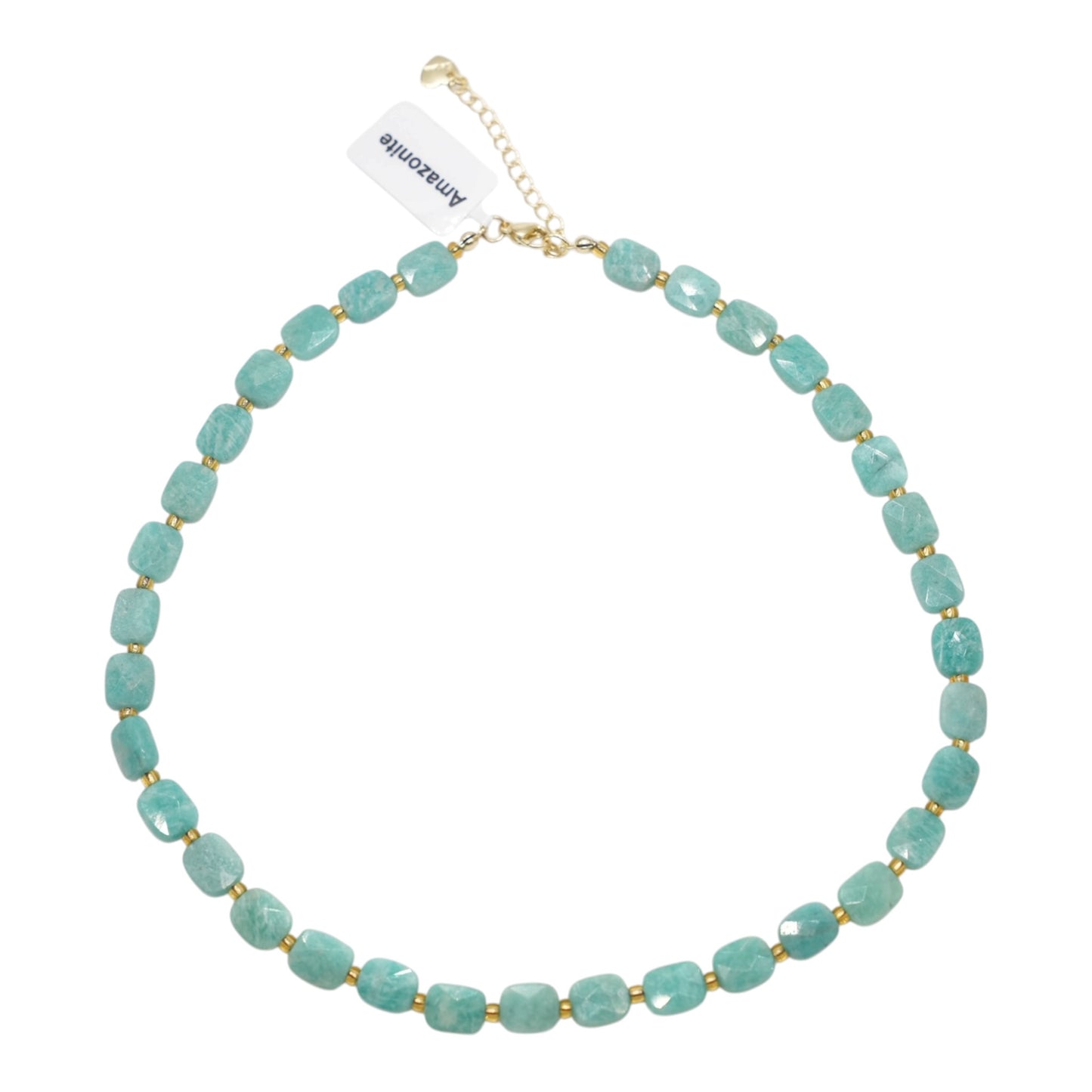 Collier 43 cm 8x10 mm rectangulaire facetté en acier inoxydable dorée (11 pierres disponibles)