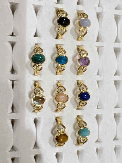 Bague en laiton rhodié doré & pierre naturelle (Réglable) #10