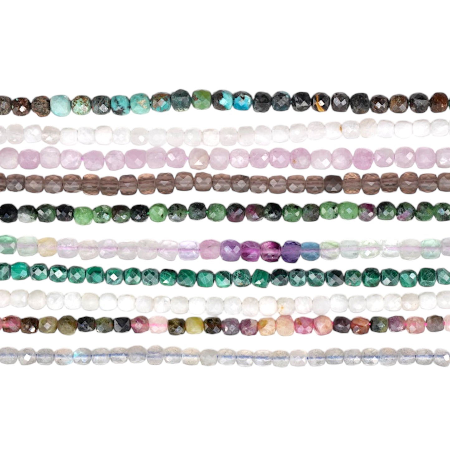 Fil de perles cube facetté 4x4 mm (40 pierres disponibles)