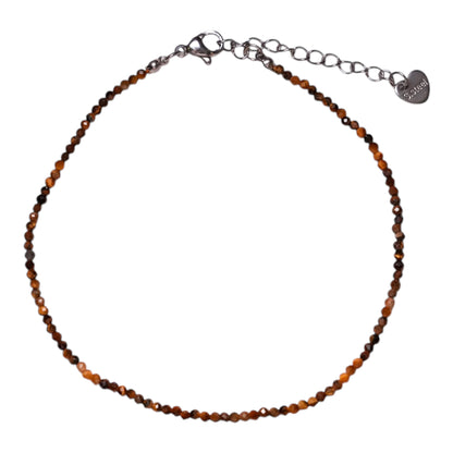 Bracelet/chaine de cheville œil de tigre perle facetté 2-3 mm avec fermoir acier inoxydable