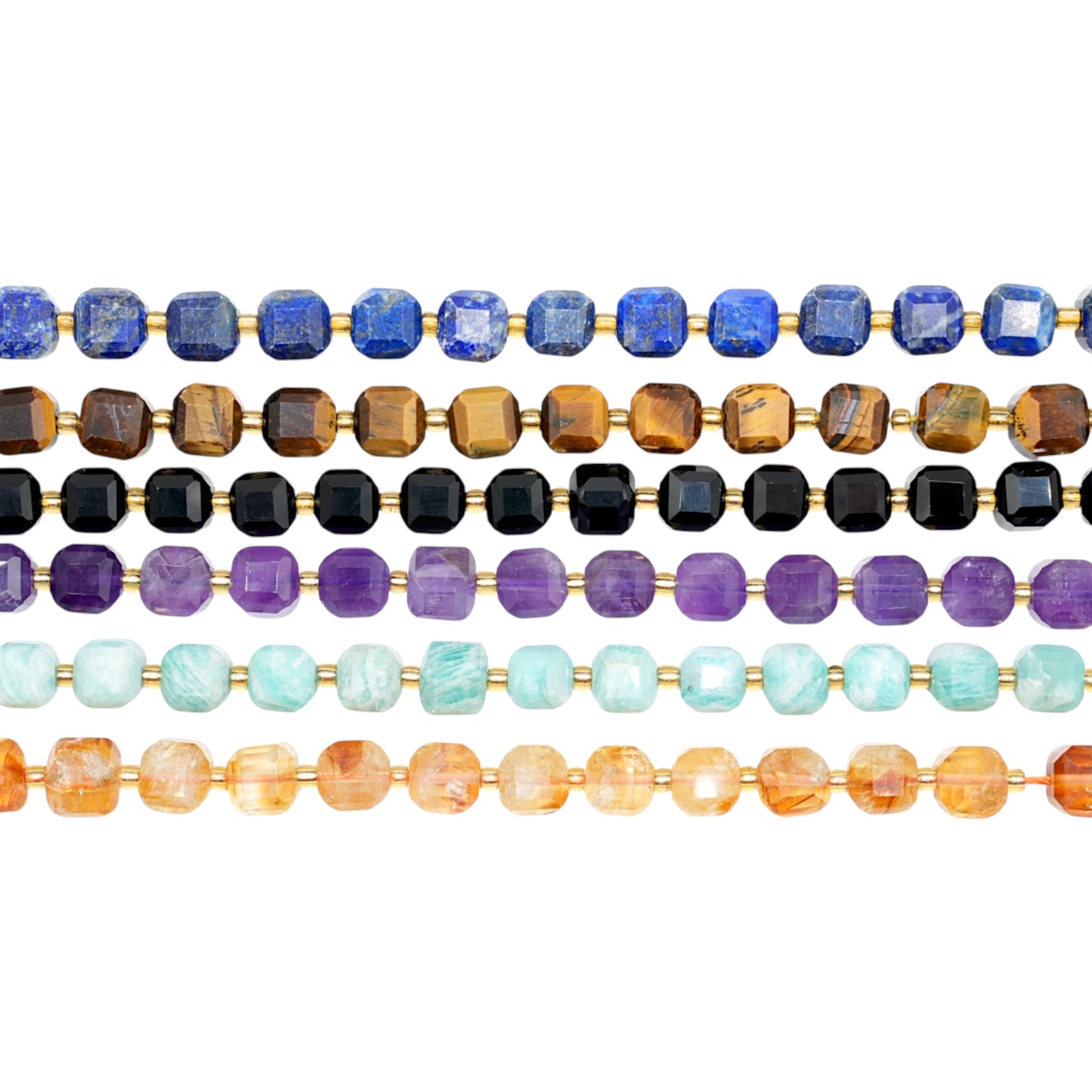 Fil de perles cube au bord arrondie facetté 8x8 mm (6 pierres disponibles)