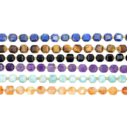 Fil de perles cube au bord arrondie facetté 8x8 mm (6 pierres disponibles)