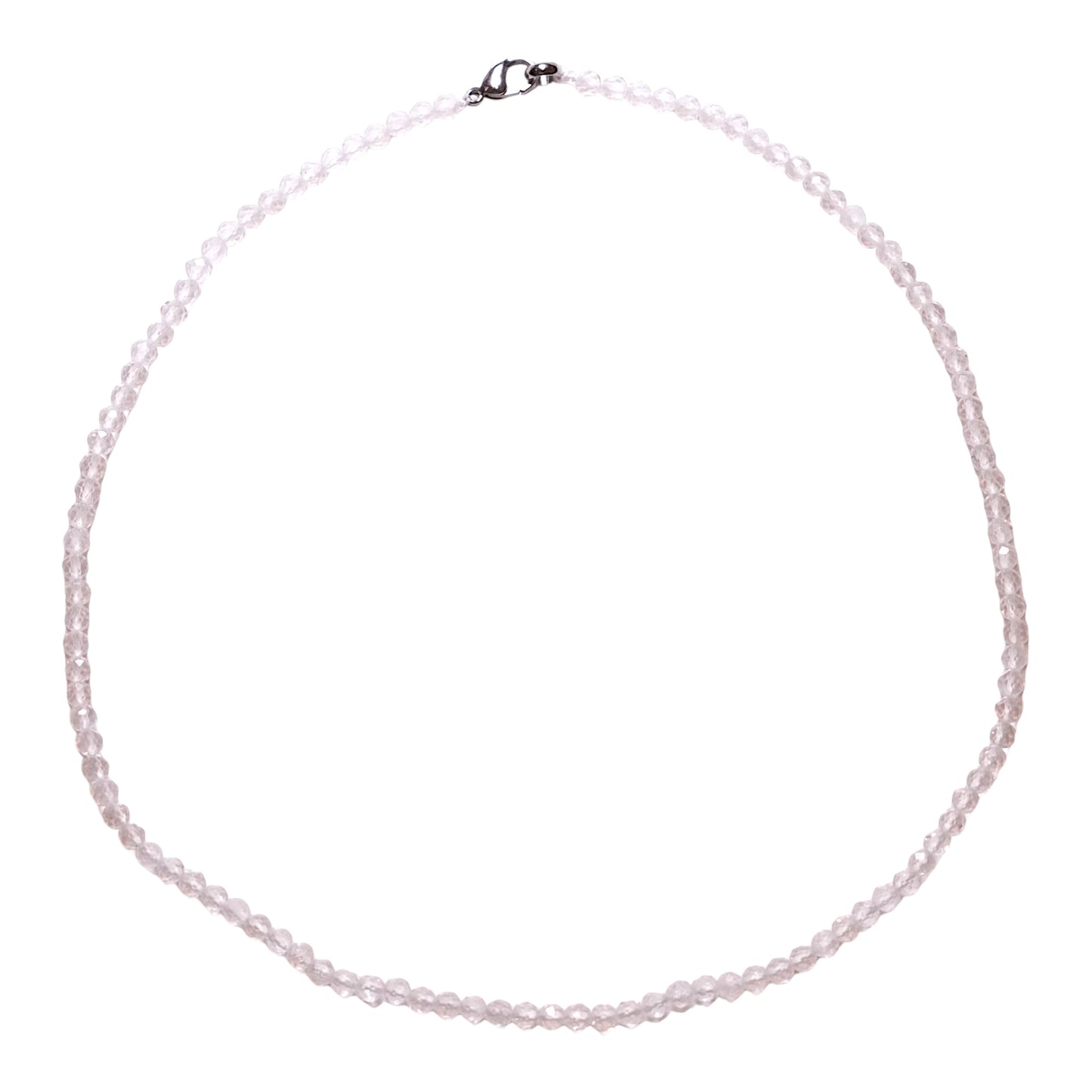 Collier en Cristal de roche perle facettée 4 mm acier inoxydable argenté