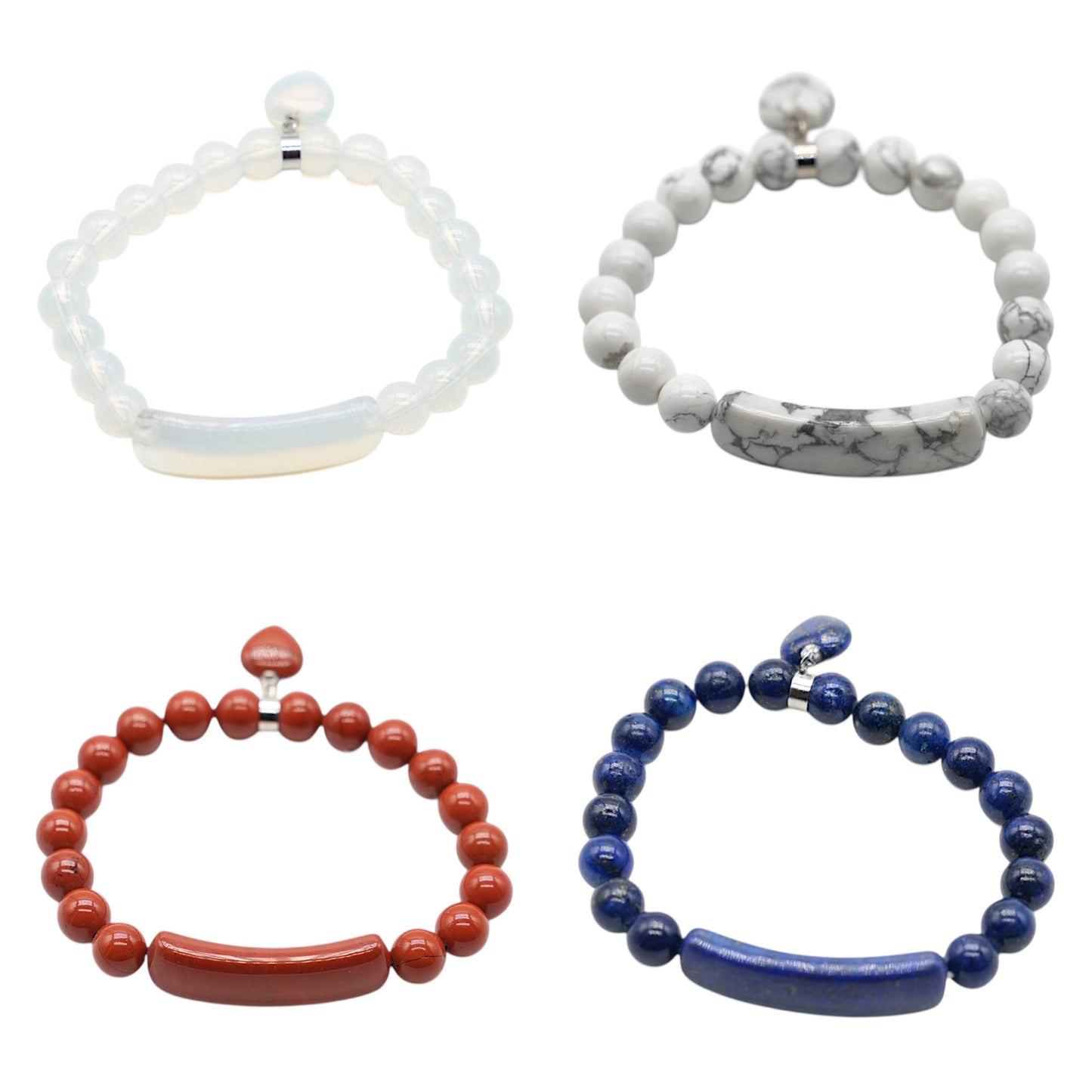 Bracelet gourmette avec breloque cœur A (5 pierres disponibles)