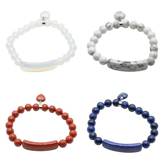 Bracelet gourmette avec breloque cœur A (5 pierres disponibles)