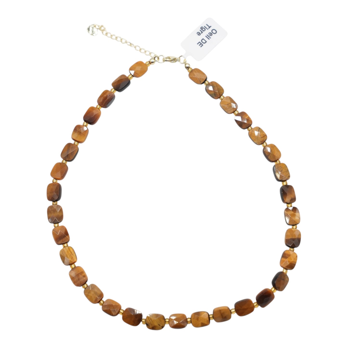 Collier 43 cm 8x10 mm rectangulaire facetté en acier inoxydable dorée (11 pierres disponibles)