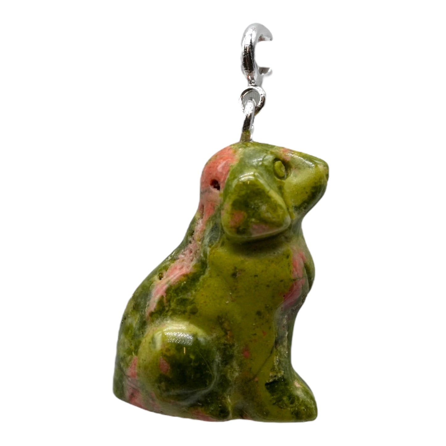 Pendentif chien Unakite argenté