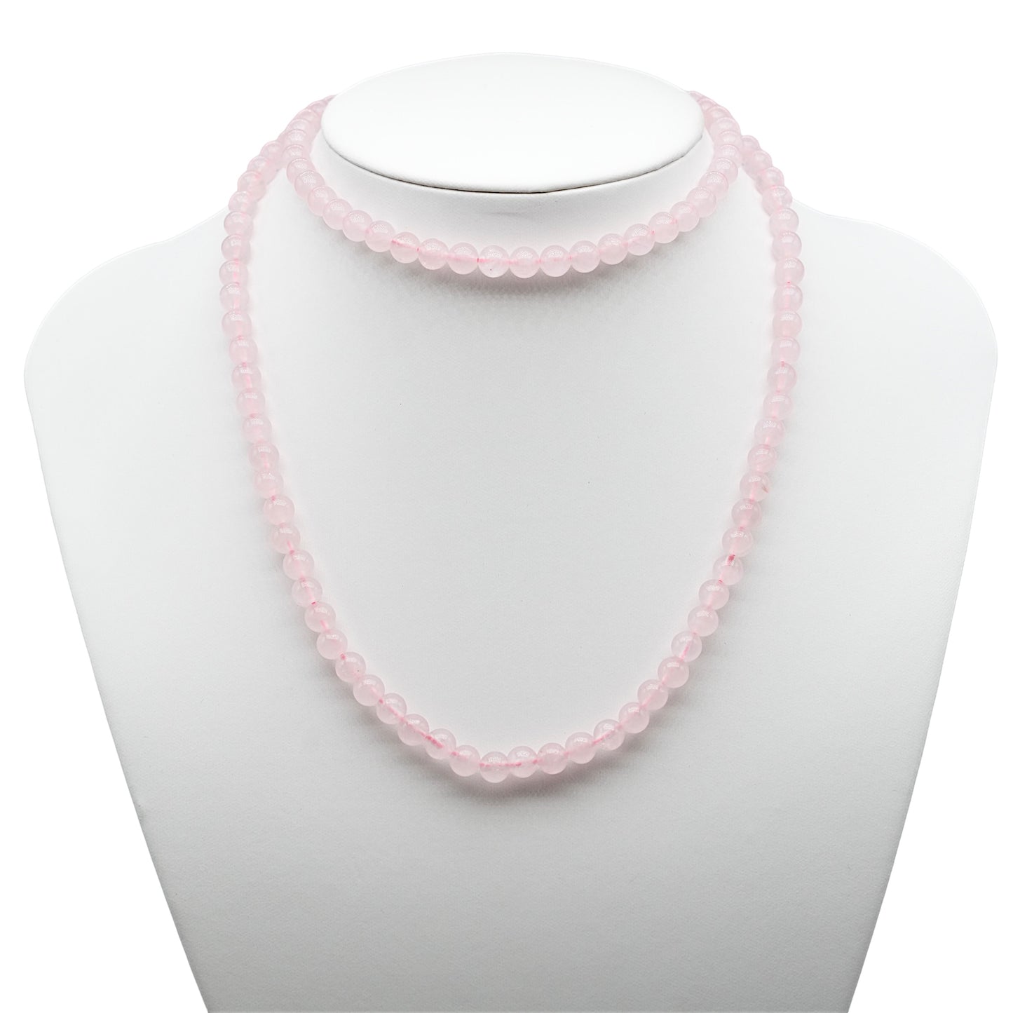 Collier sautoir 75 cm Quartz rose 6 mm avec fermoir en acier inoxydable argenté