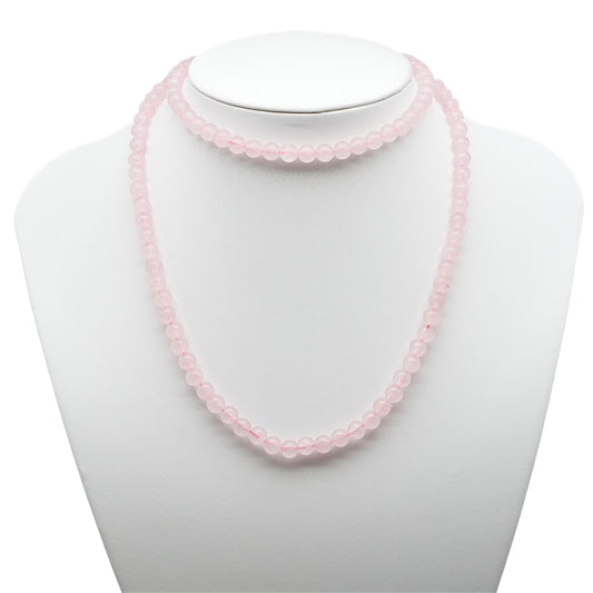 Collier sautoir 75 cm Quartz rose 6 mm avec fermoir en acier inoxydable argenté