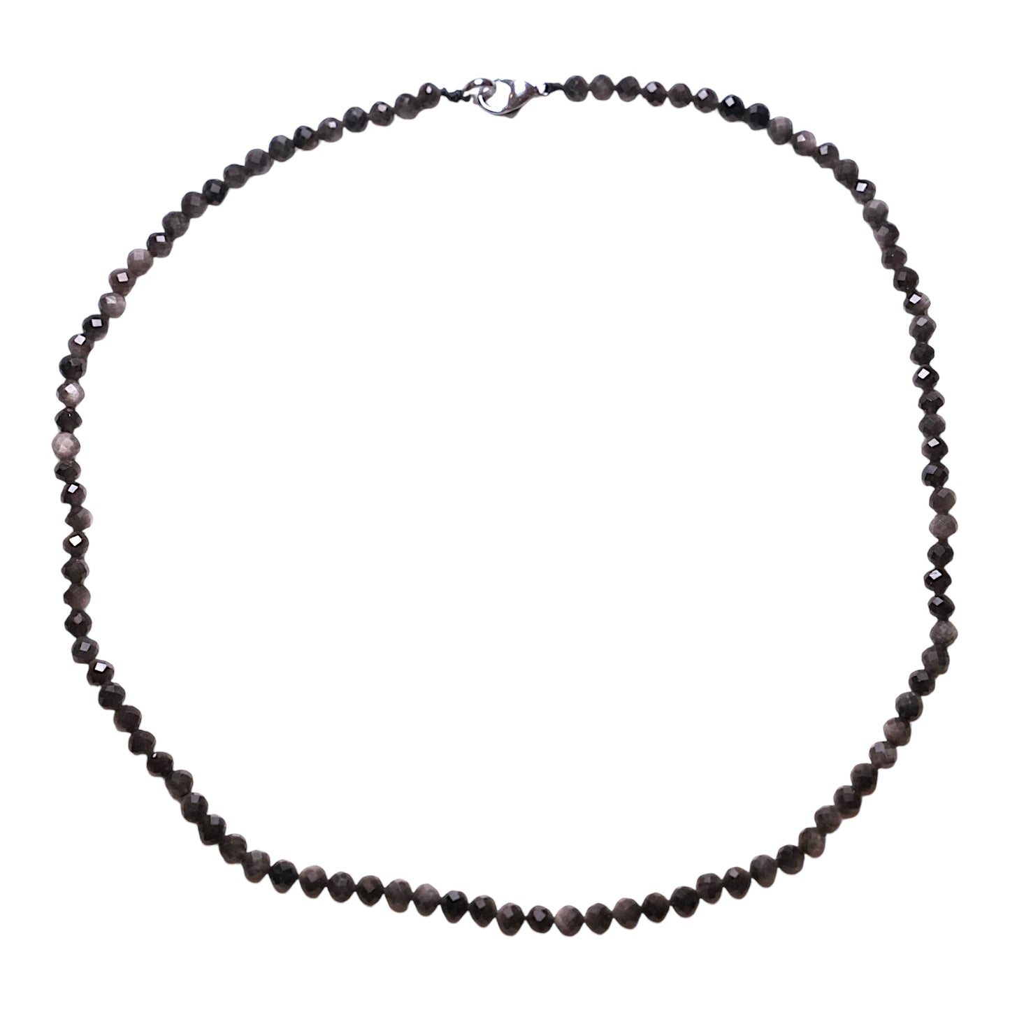 Collier en Obsidienne argentée perle facettée 4 mm acier inoxydable argenté