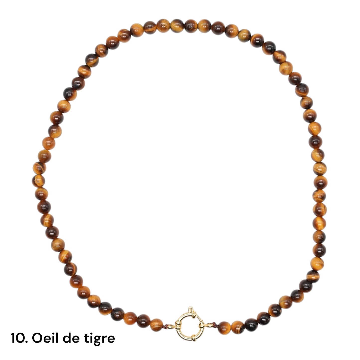 Collier 43 cm 6 mm avec fermoir bouée en acier inoxydable dorée ou argenté (20 pierres disponibles)