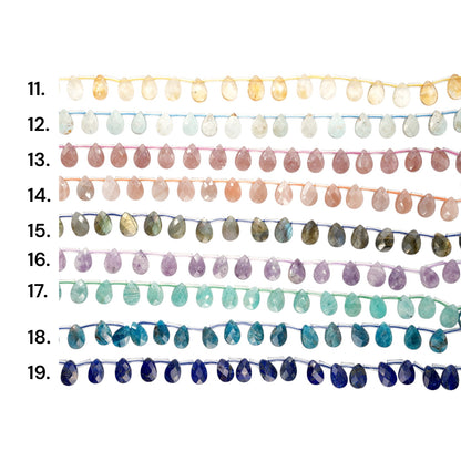 Fil de petits pendentifs goutte facetté plate 8x12 mm (19 pierres disponible)