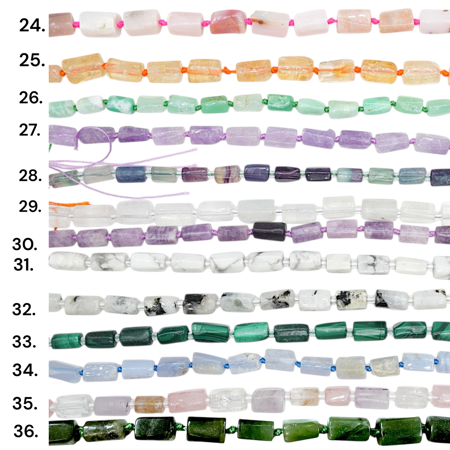 Fil de perle forme cylindrique 8x12 mm (35 pierres disponible)